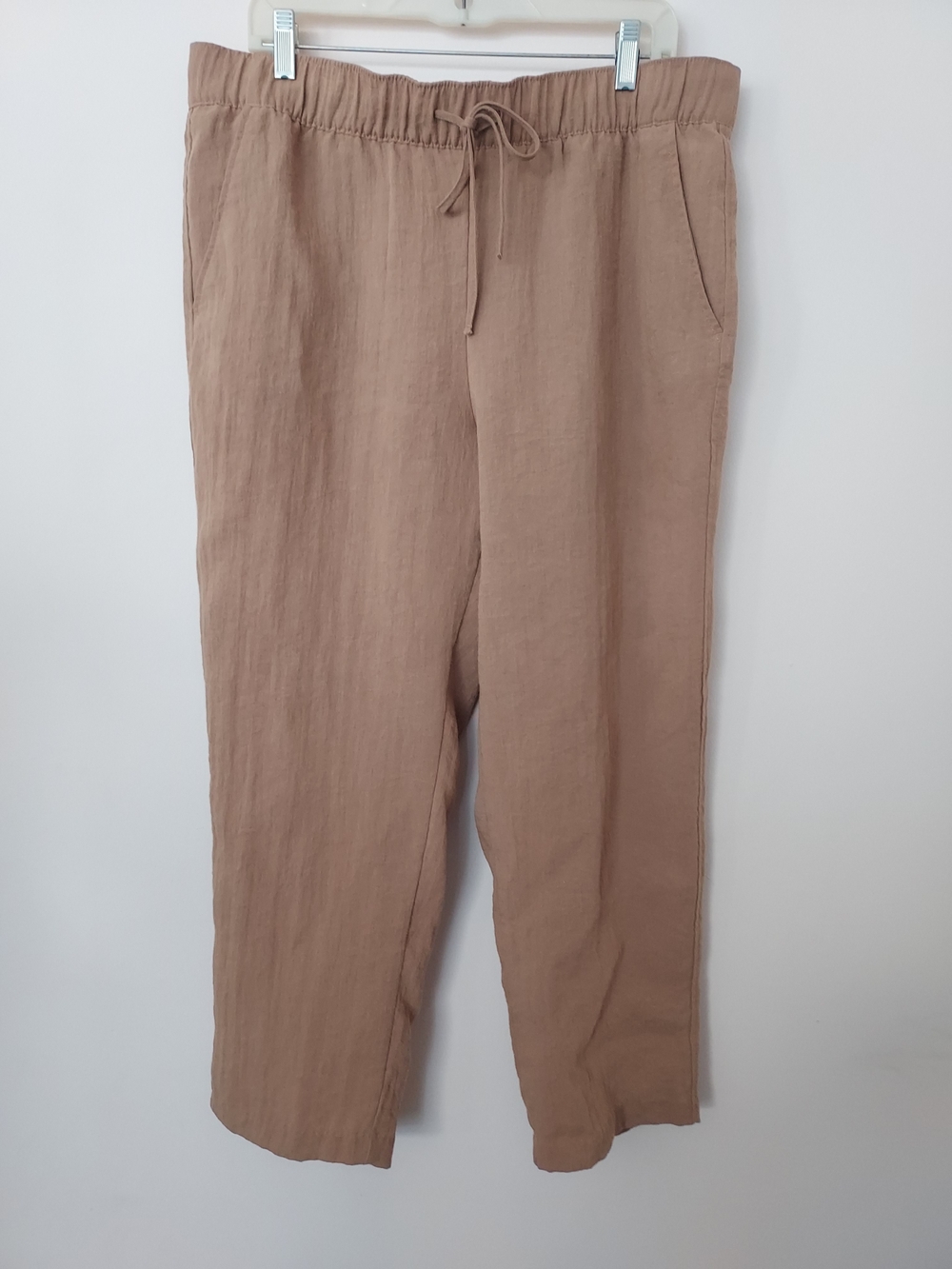 H&M Linen Blend Pull On Pants Dark Beige Travel Resort Comfort Vacation Beachy